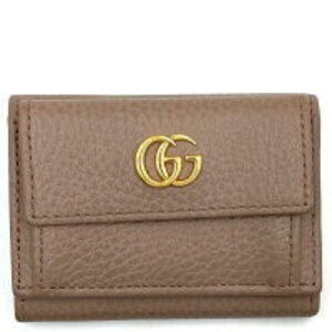 Gucci GG Marmont Tri fold Wallet Compact Greige Brown Gray Leather